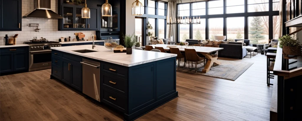 modern kitchen renovation, cabinets, gold handles, marble island, toronto